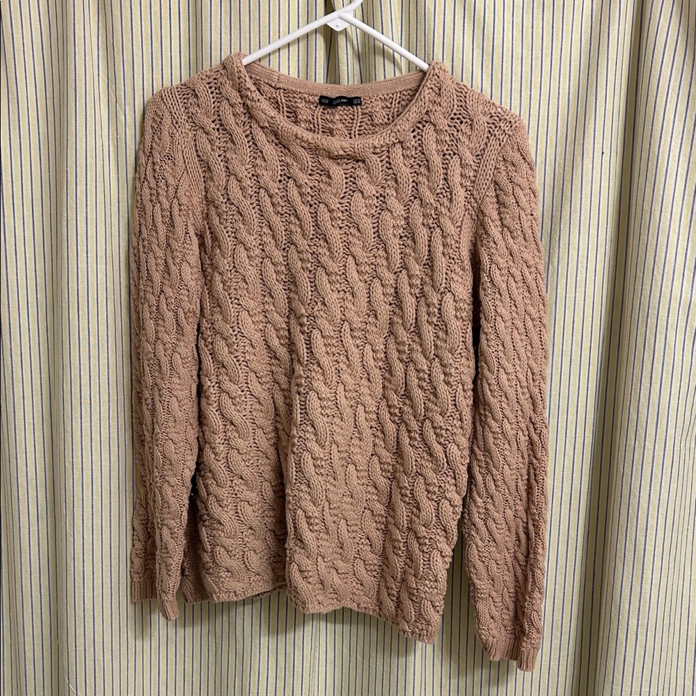 Zara Women Cable Knit Sweater - Tan